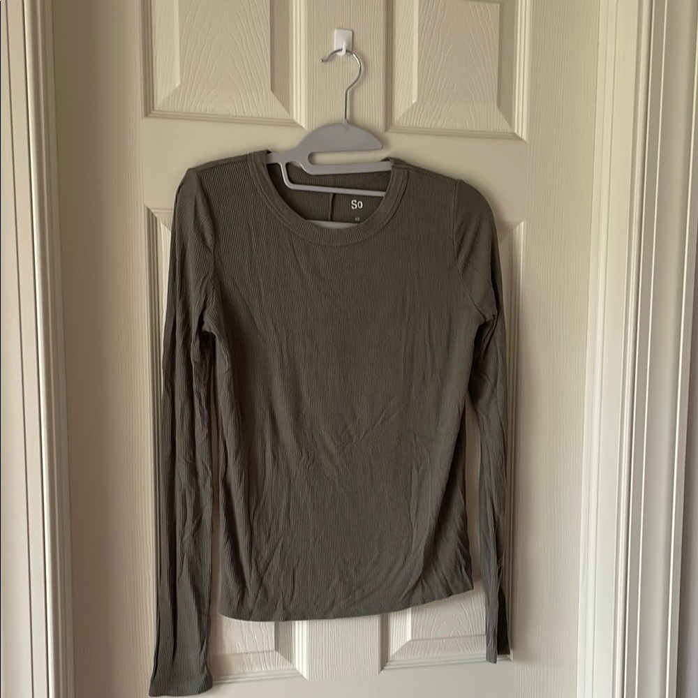 SO Green Ribbed Fitted Long Sleeve T-Shirt